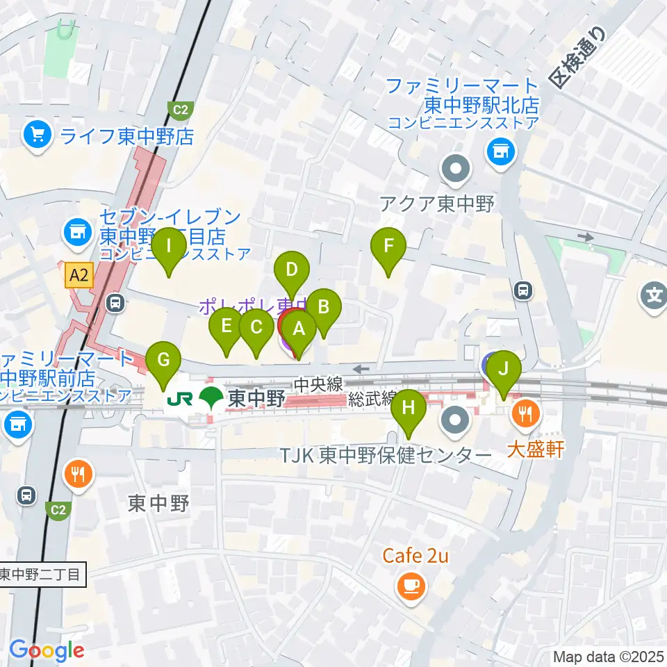 ポレポレ東中野周辺のカフェ一覧地図