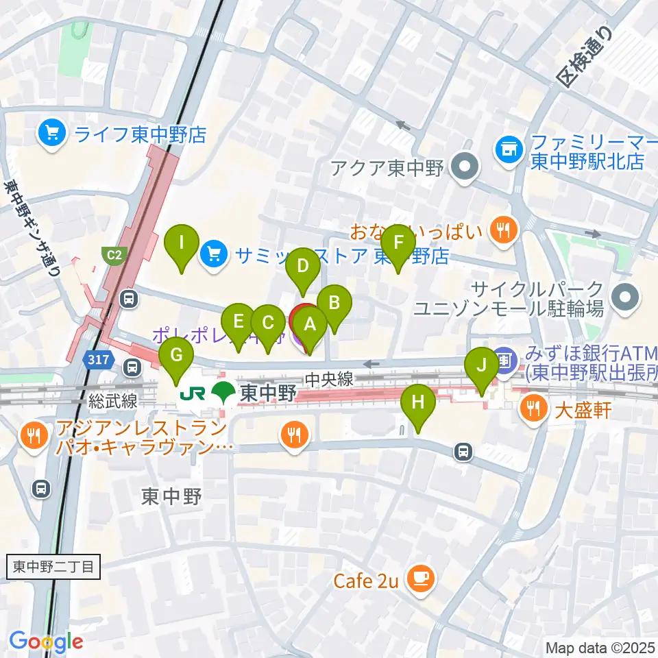 ポレポレ東中野周辺のカフェ一覧地図