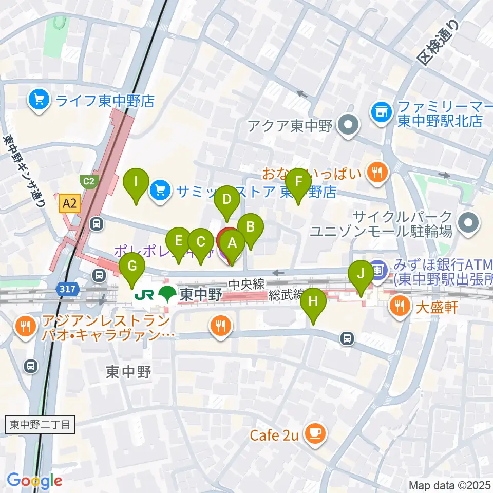 ポレポレ東中野周辺のカフェ一覧地図