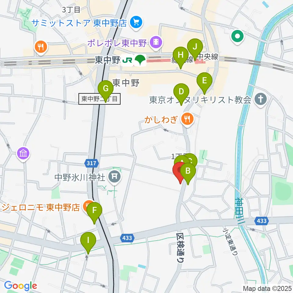 東中野バニラスタジオ周辺のカフェ一覧地図