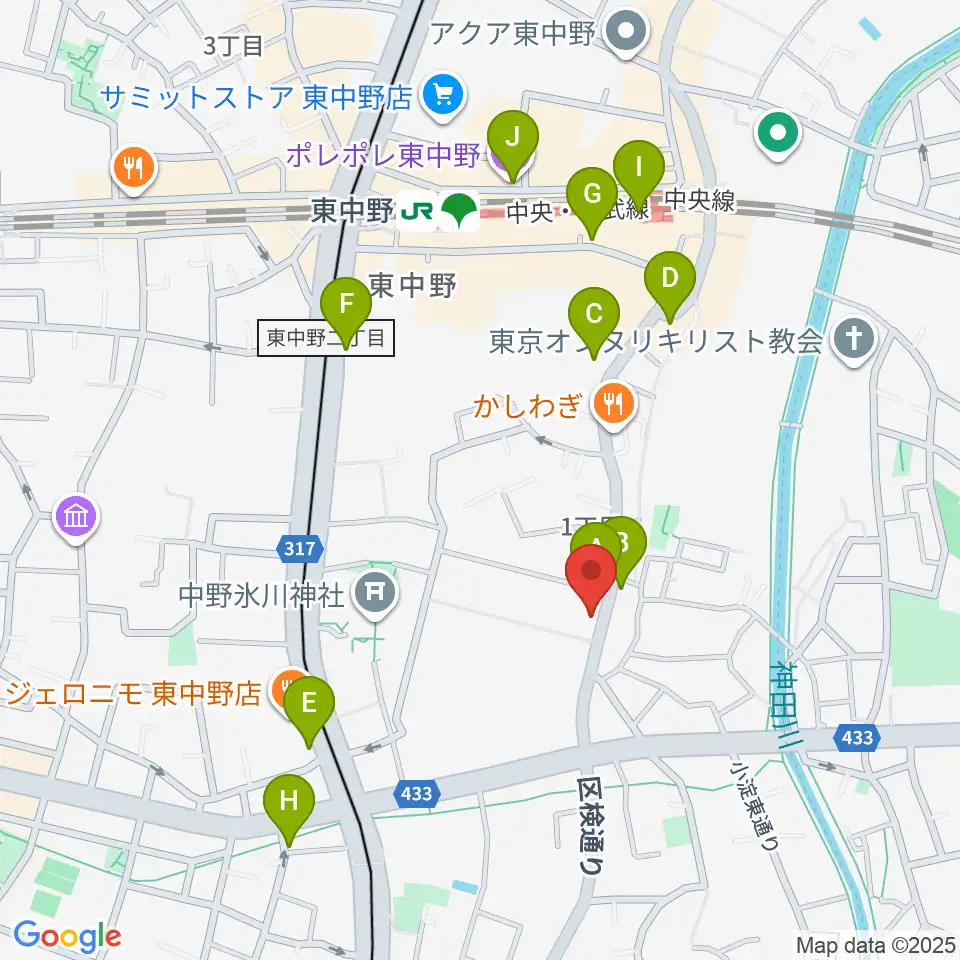 東中野バニラスタジオ周辺のカフェ一覧地図