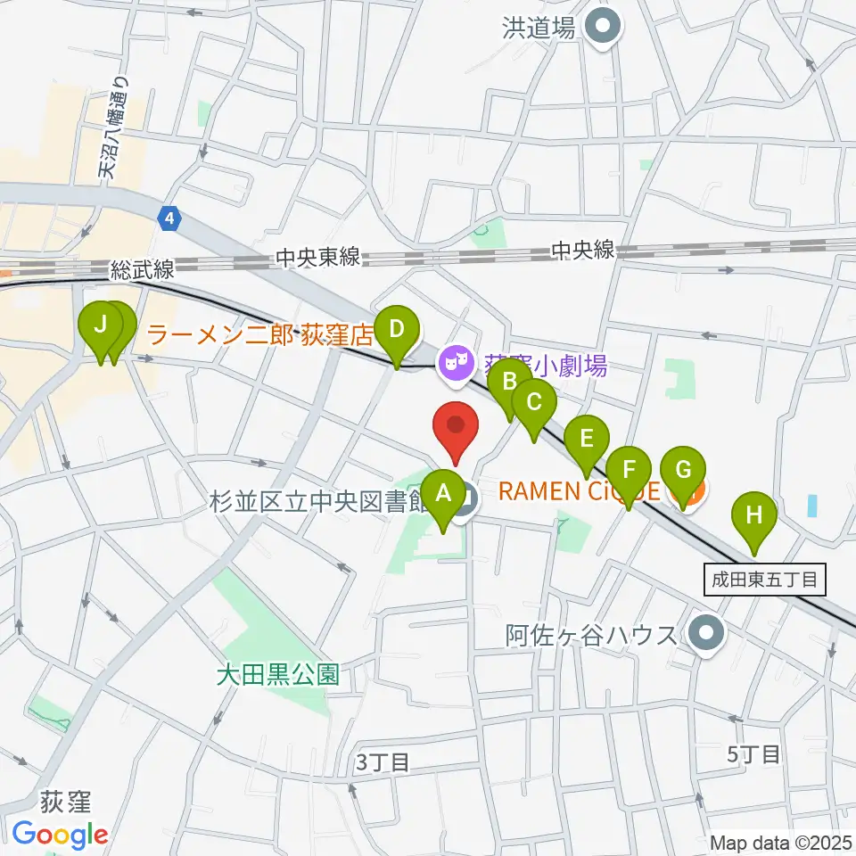 荻窪体育館周辺のカフェ一覧地図