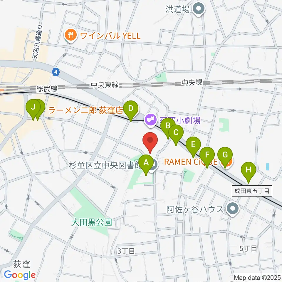 荻窪体育館周辺のカフェ一覧地図