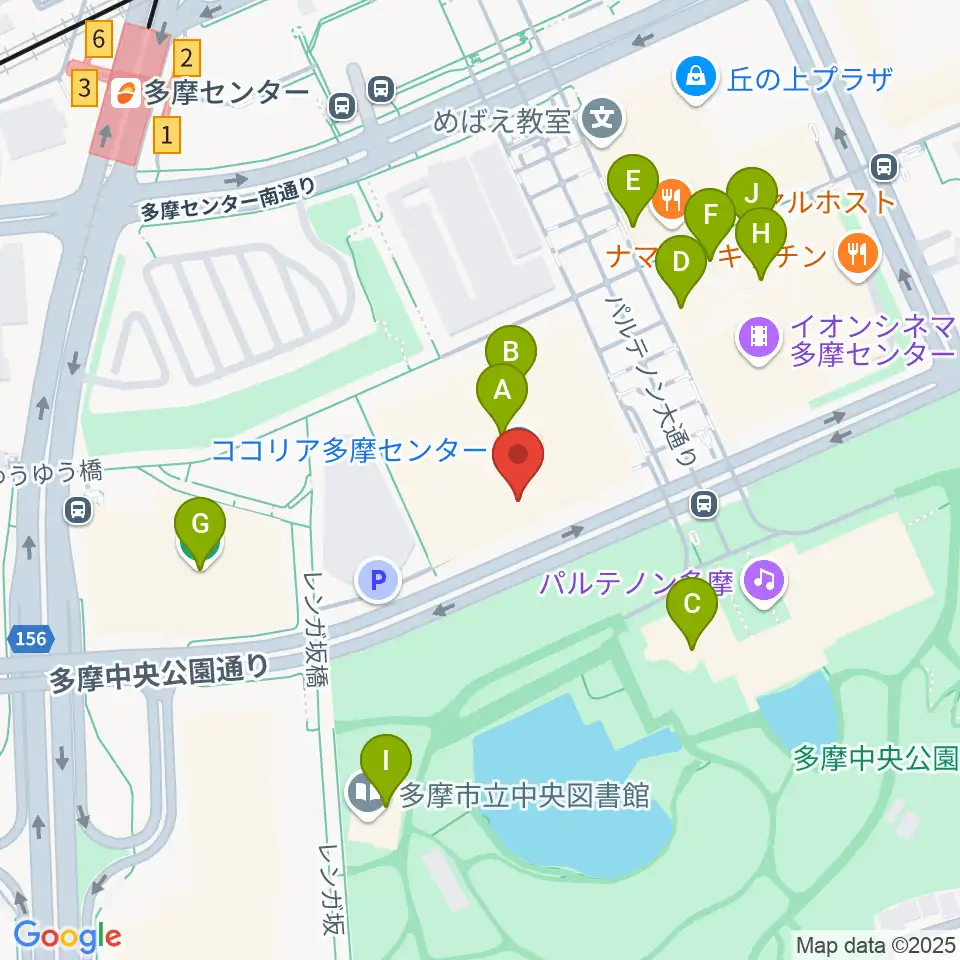 ココリア多摩センター ココリアホール周辺のカフェ一覧地図