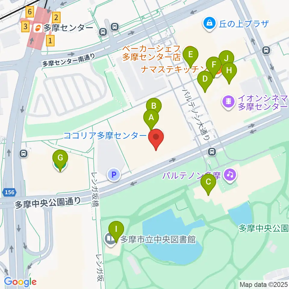 ココリア多摩センター ココリアホール周辺のカフェ一覧地図