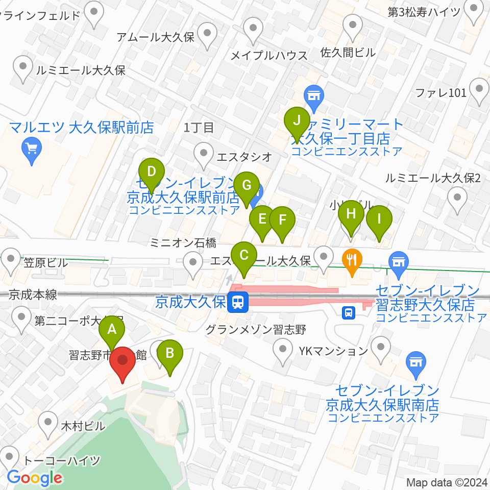 プラッツ習志野市民ホール周辺のカフェ一覧地図