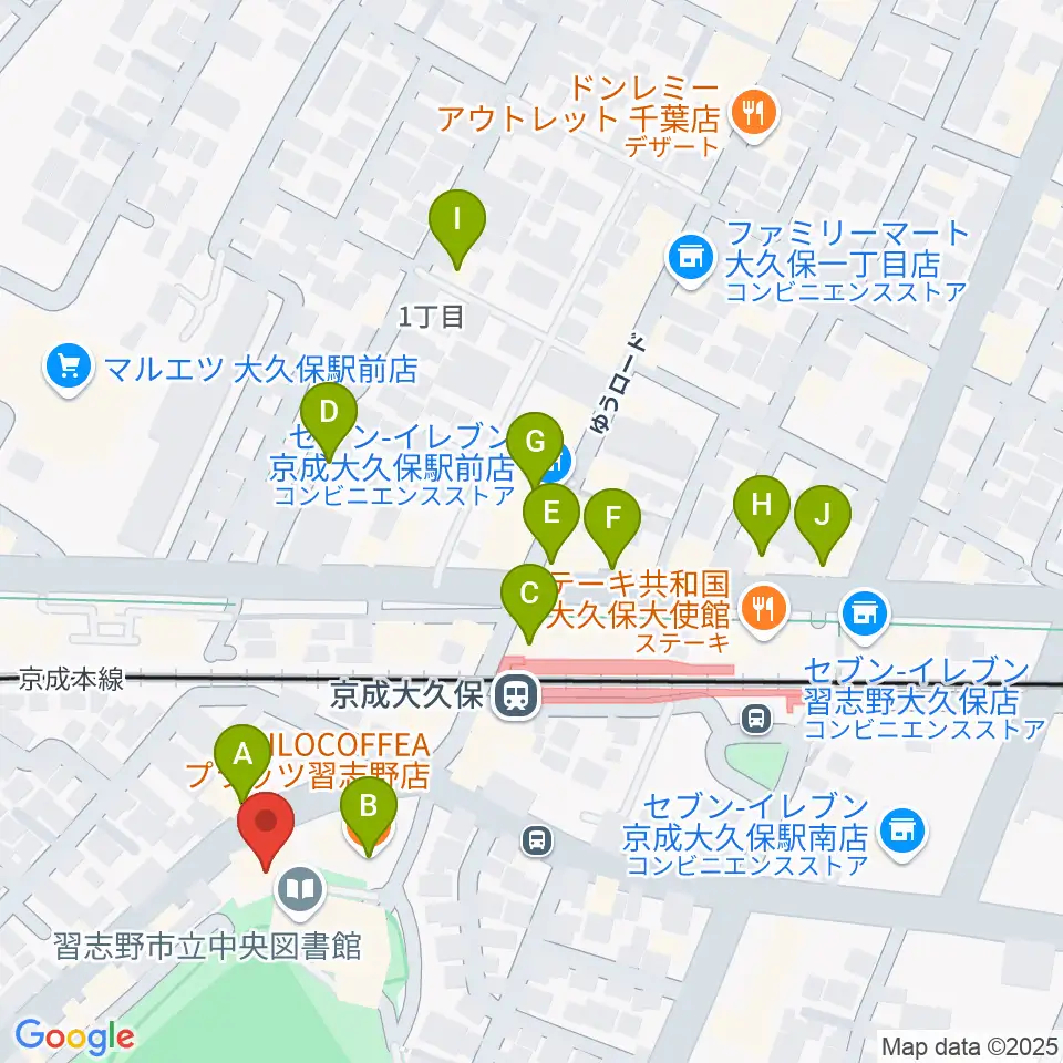 プラッツ習志野市民ホール周辺のカフェ一覧地図