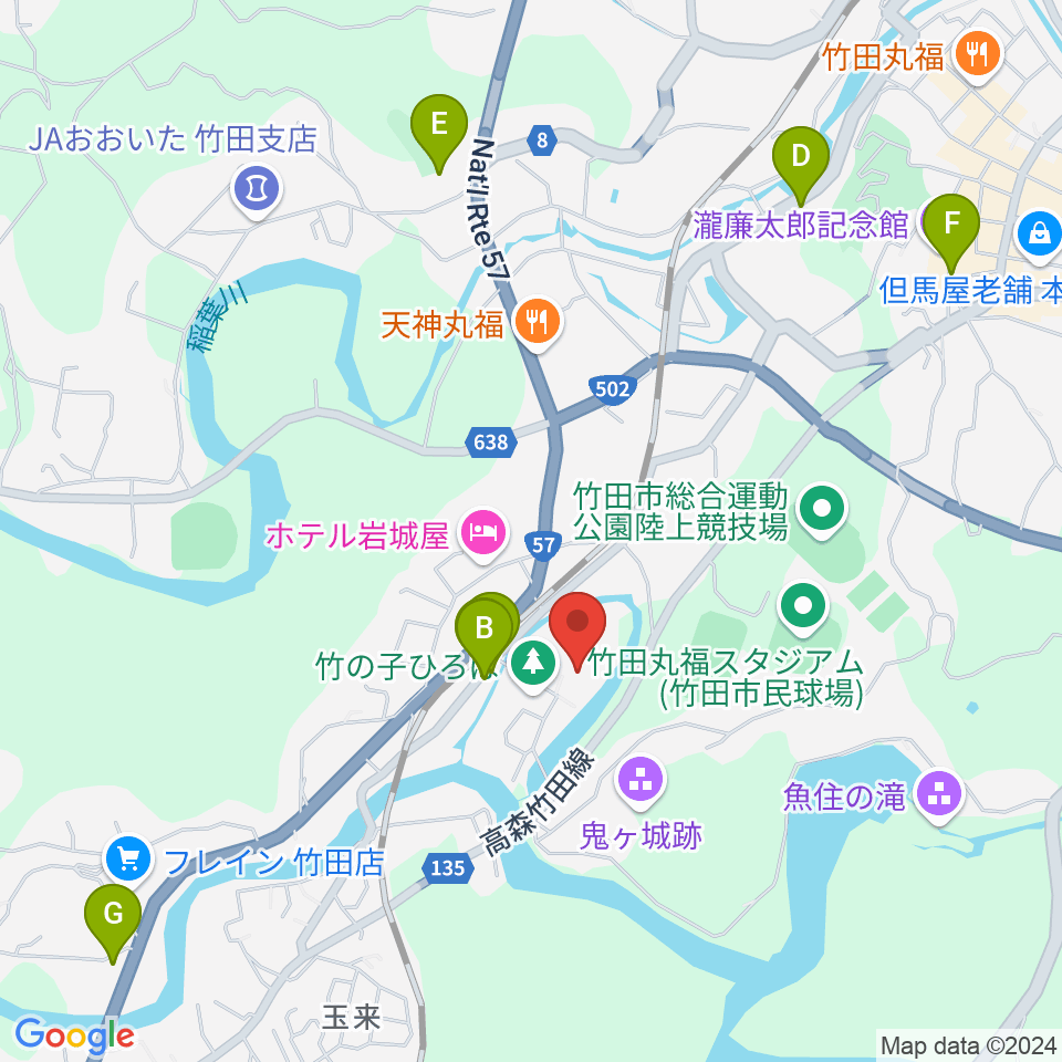 竹田市総合文化ホール グランツたけた周辺のカフェ一覧地図