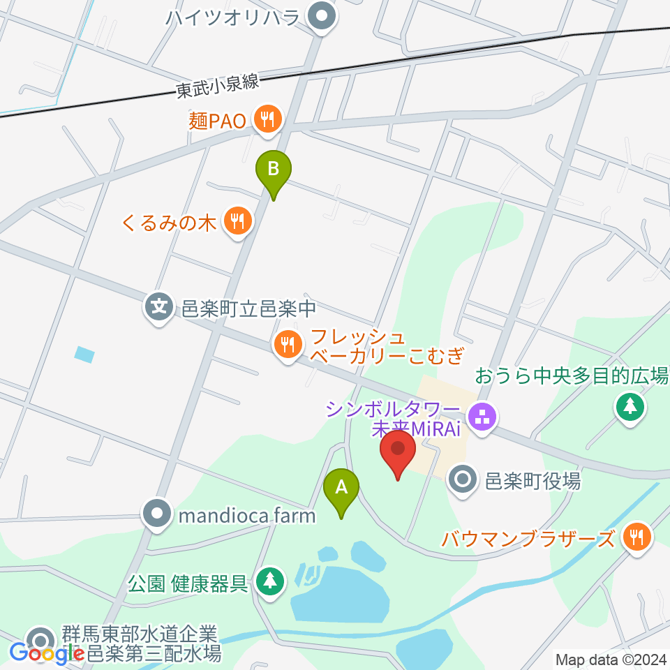 邑楽町中央公民館周辺のカフェ一覧地図