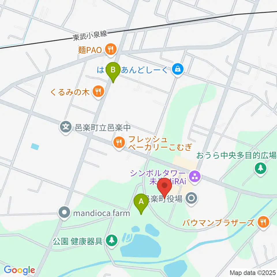 邑楽町中央公民館周辺のカフェ一覧地図