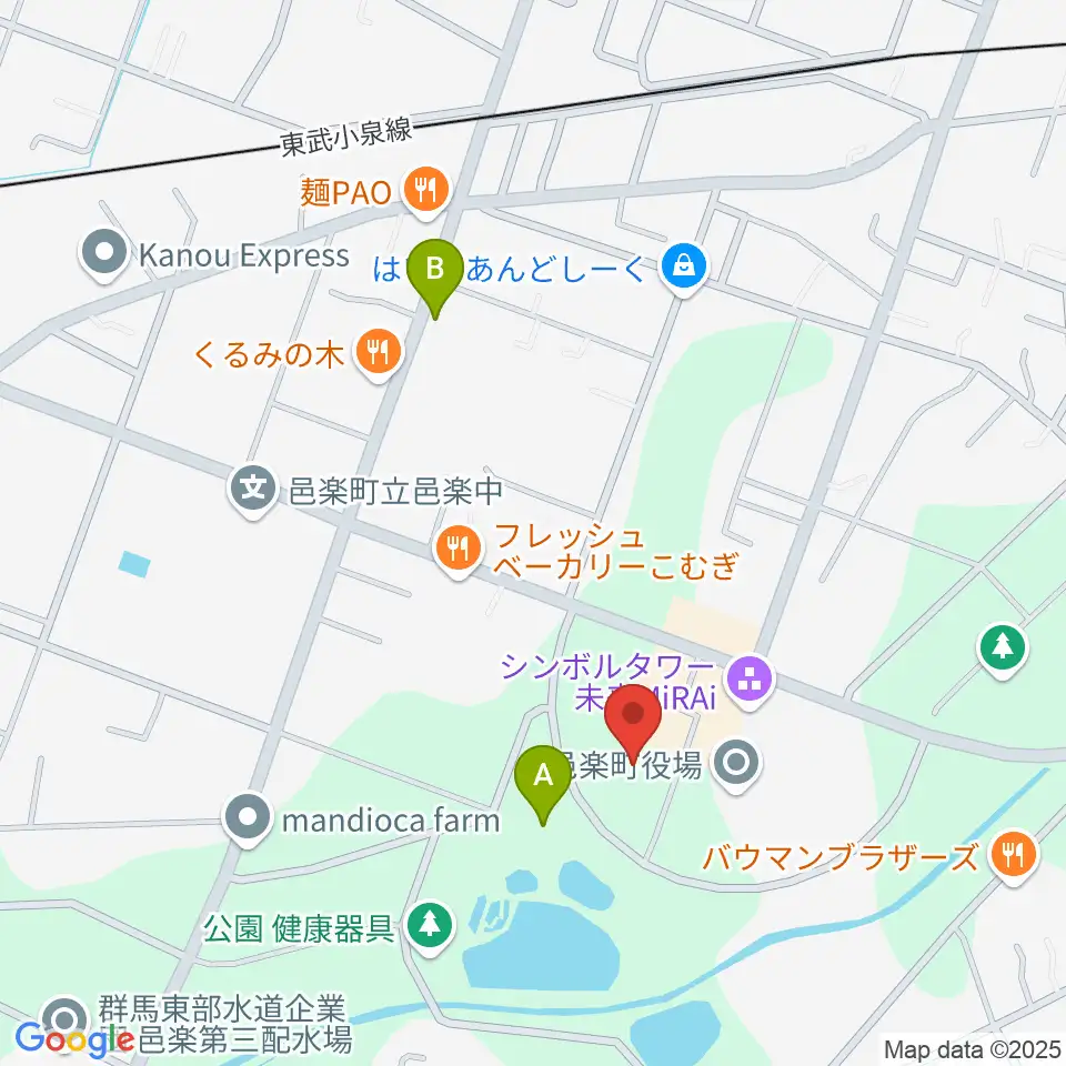 邑楽町中央公民館周辺のカフェ一覧地図