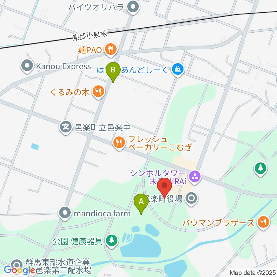 邑楽町中央公民館周辺のカフェ一覧地図