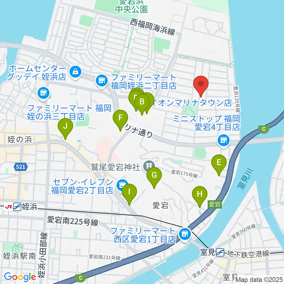 ブラボー音楽教室周辺のカフェ一覧地図