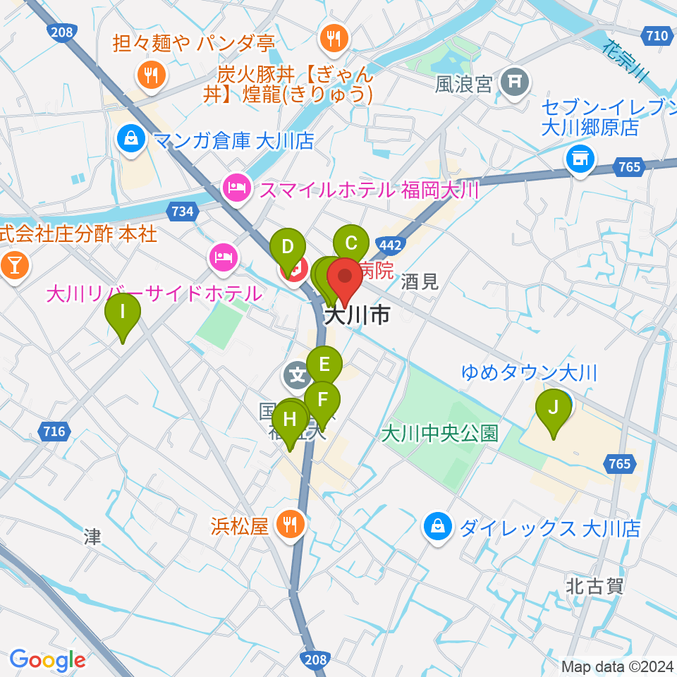 大川シネマホール周辺のカフェ一覧地図