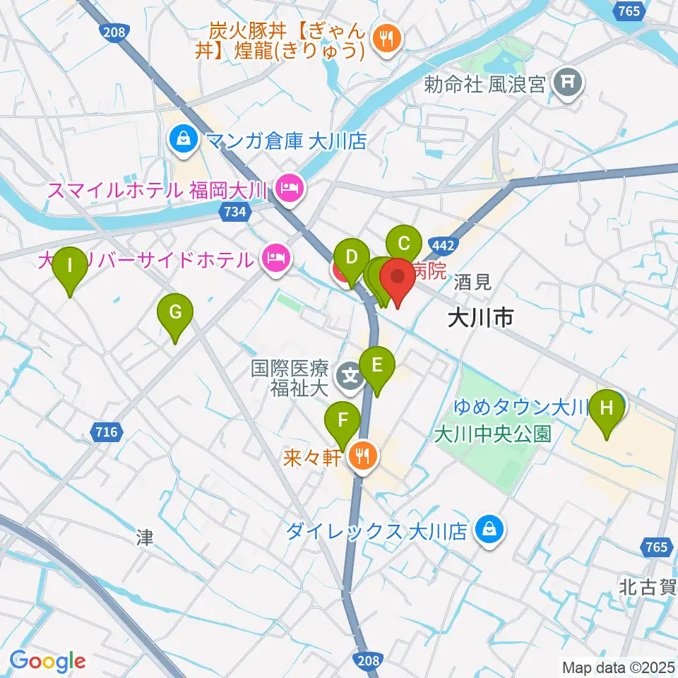 大川シネマホール周辺のカフェ一覧地図