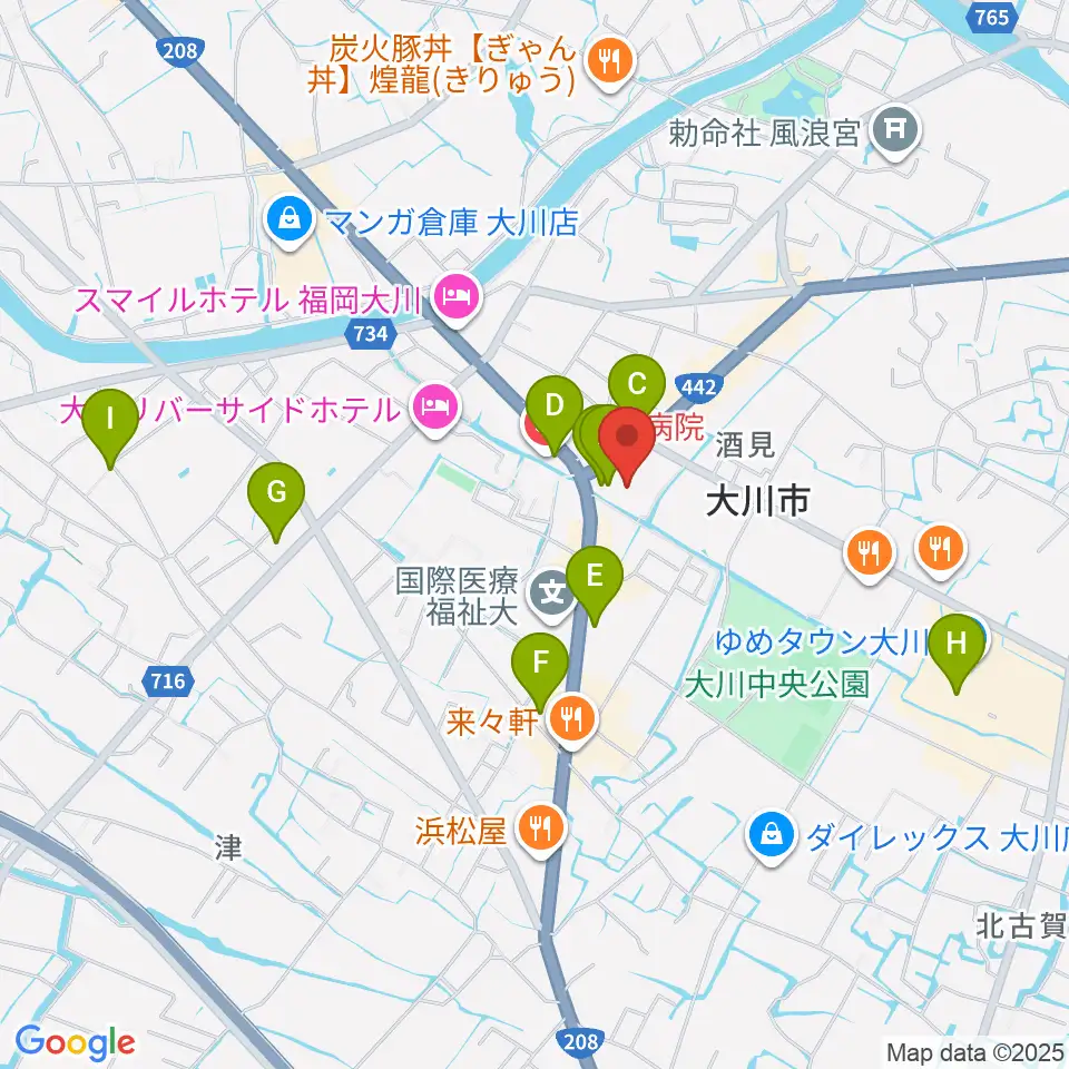 大川シネマホール周辺のカフェ一覧地図