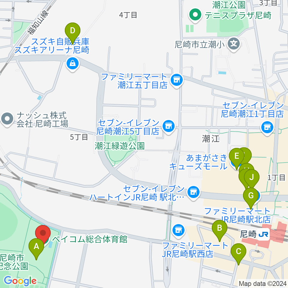 ベイコム総合体育館周辺のカフェ一覧地図