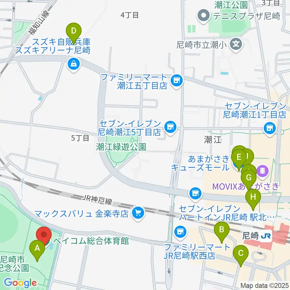 ベイコム総合体育館周辺のカフェ一覧地図
