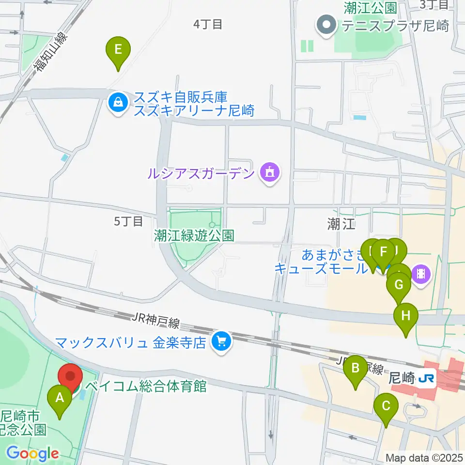 ベイコム総合体育館周辺のカフェ一覧地図