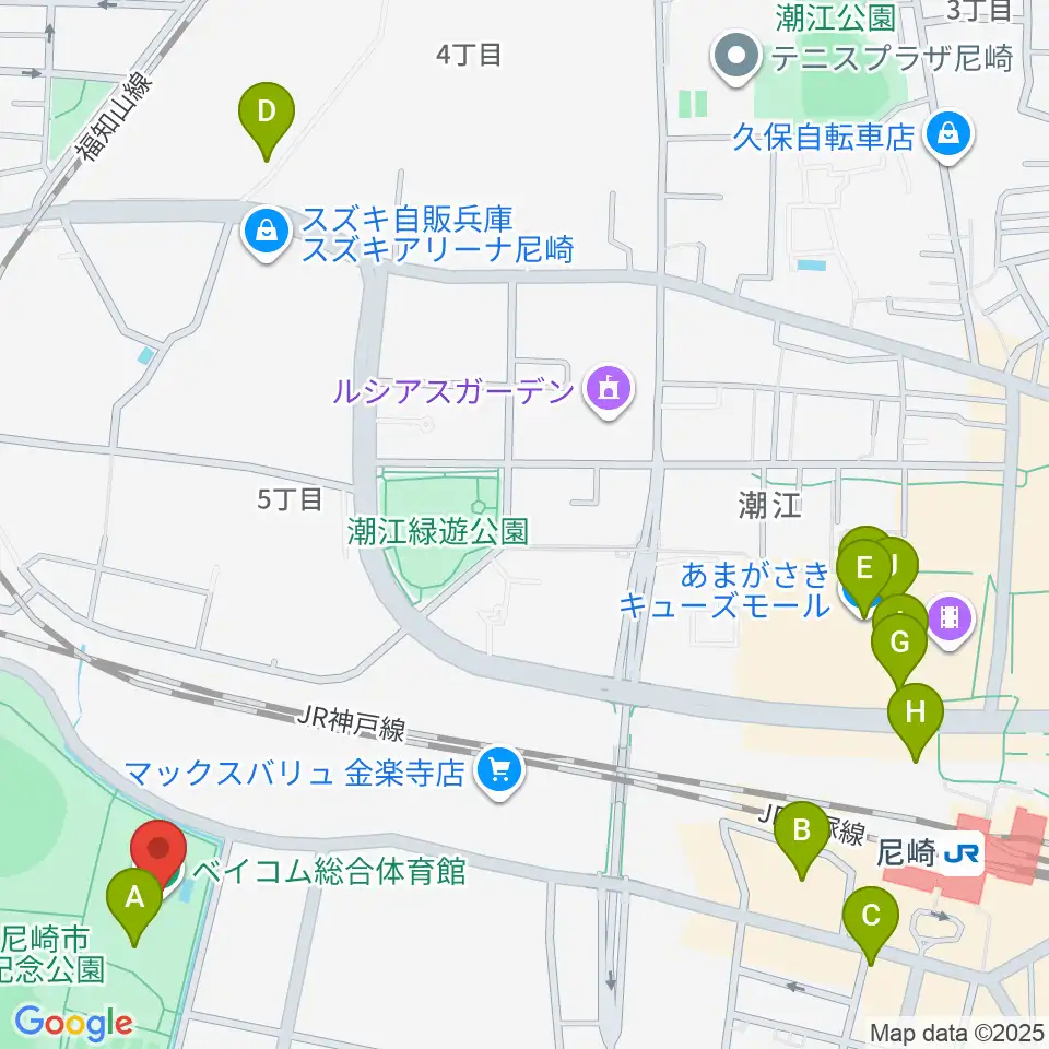 ベイコム総合体育館周辺のカフェ一覧地図