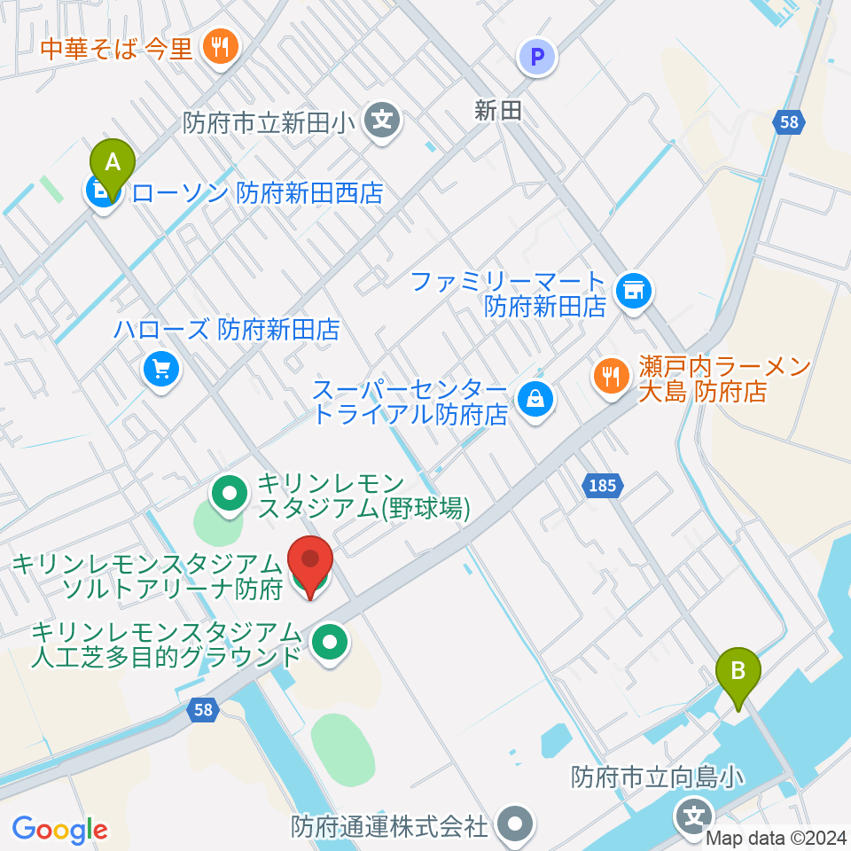 ソルトアリーナ防府周辺のカフェ一覧地図