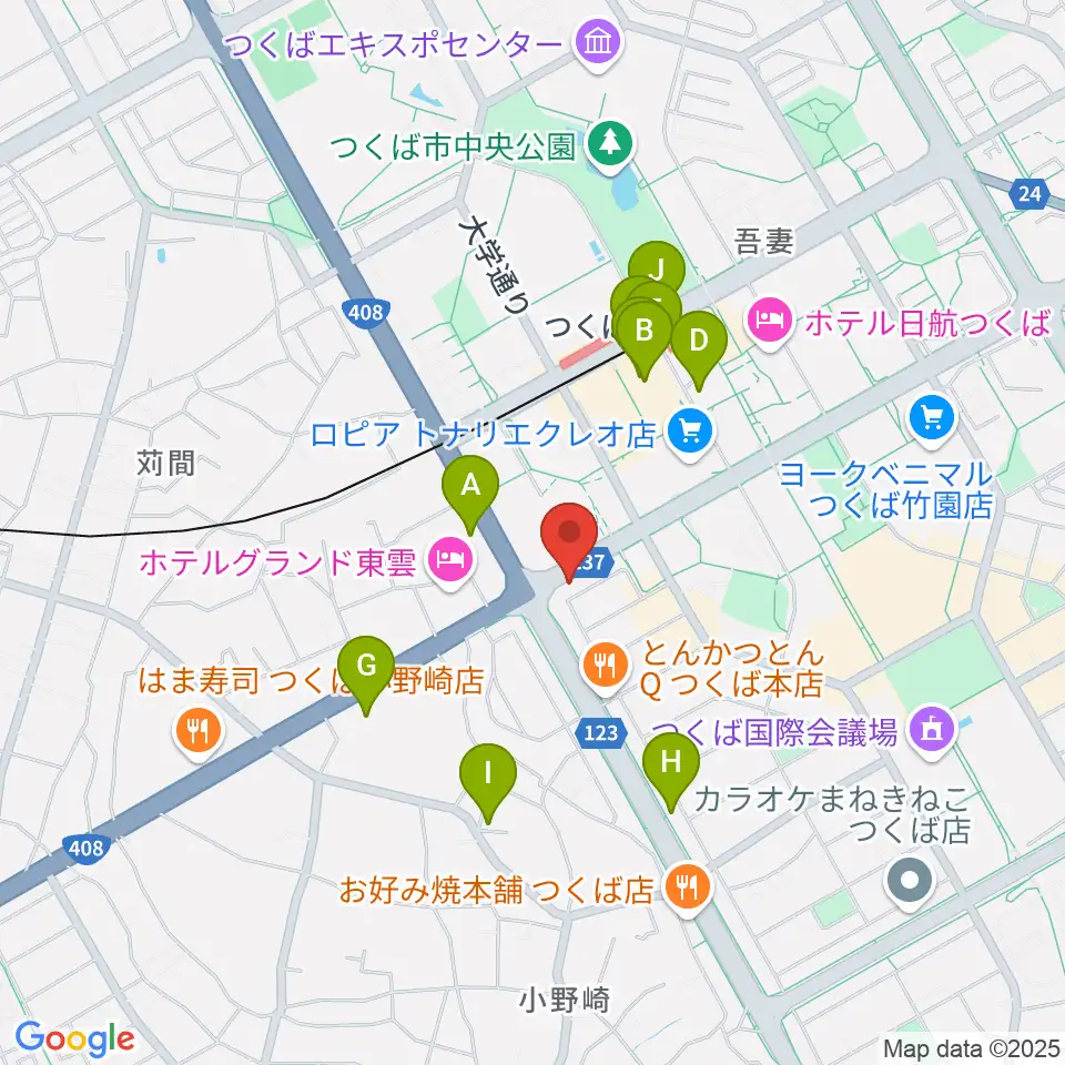 アーデン音楽館 つくばピアノ教室周辺のカフェ一覧地図