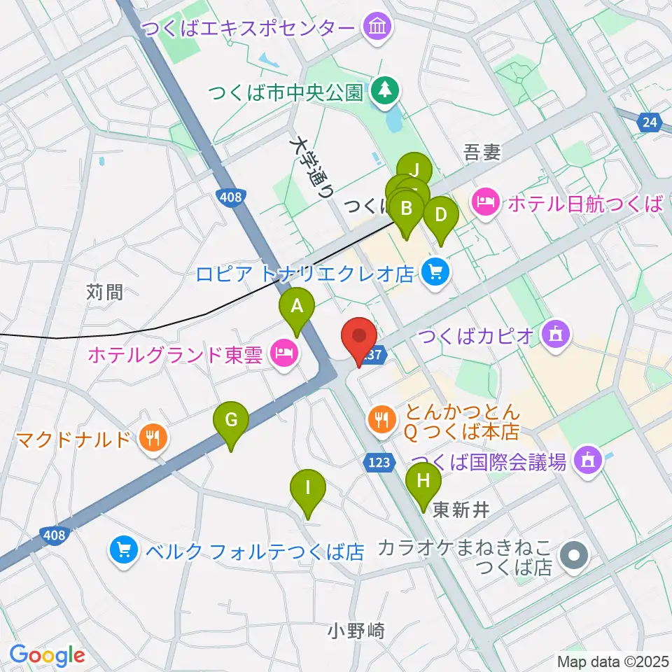 アーデン音楽館 つくばピアノ教室周辺のカフェ一覧地図
