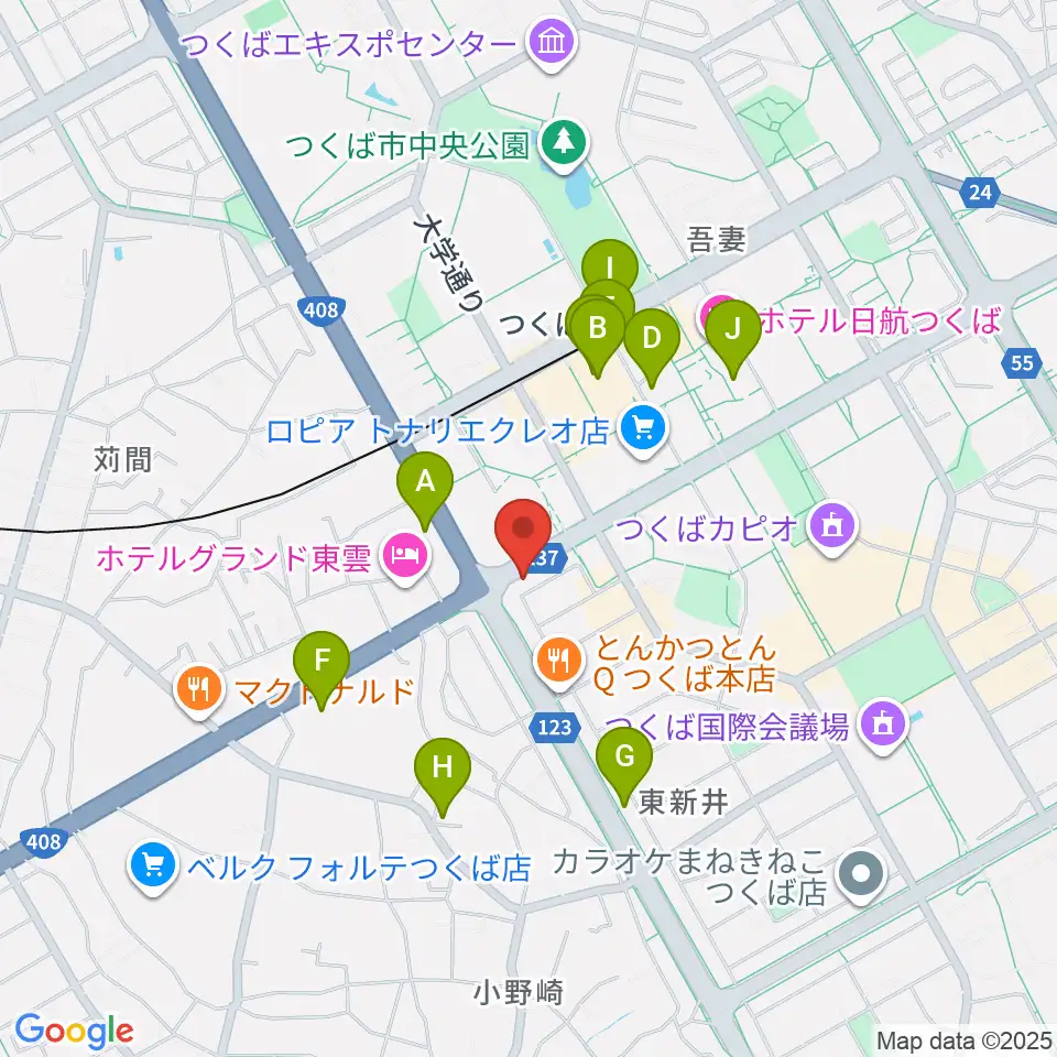アーデン音楽館 つくばピアノ教室周辺のカフェ一覧地図