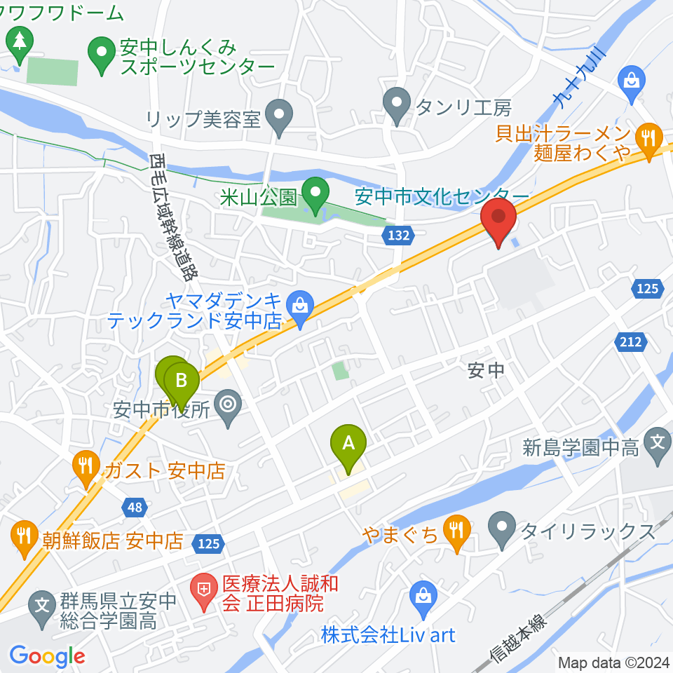 安中市文化センター周辺のカフェ一覧地図