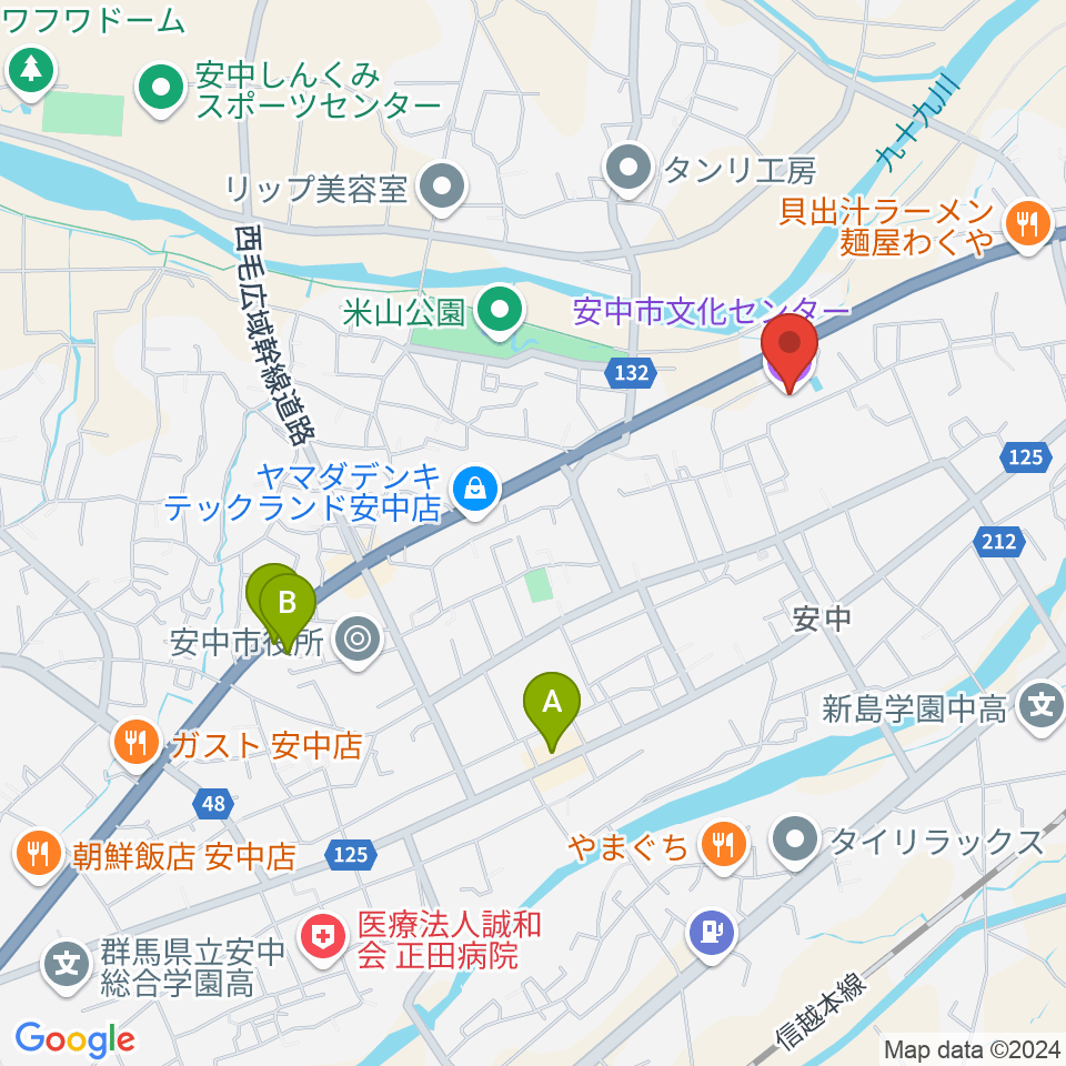 安中市文化センター周辺のカフェ一覧地図