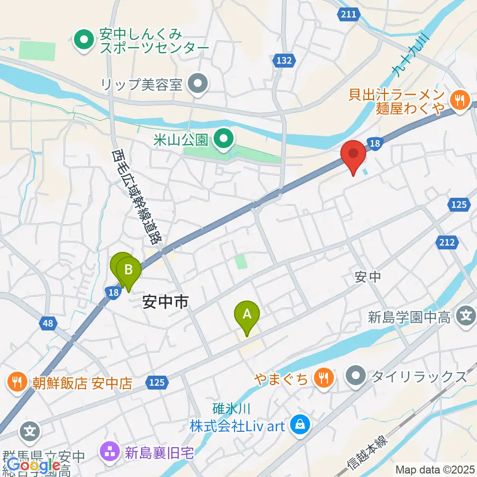 安中市文化センター周辺のカフェ一覧地図