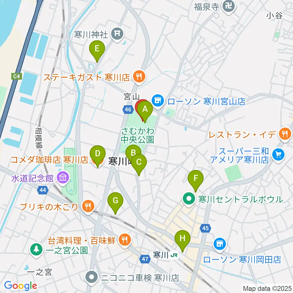 シンコースポーツ寒川アリーナ周辺のカフェ一覧地図