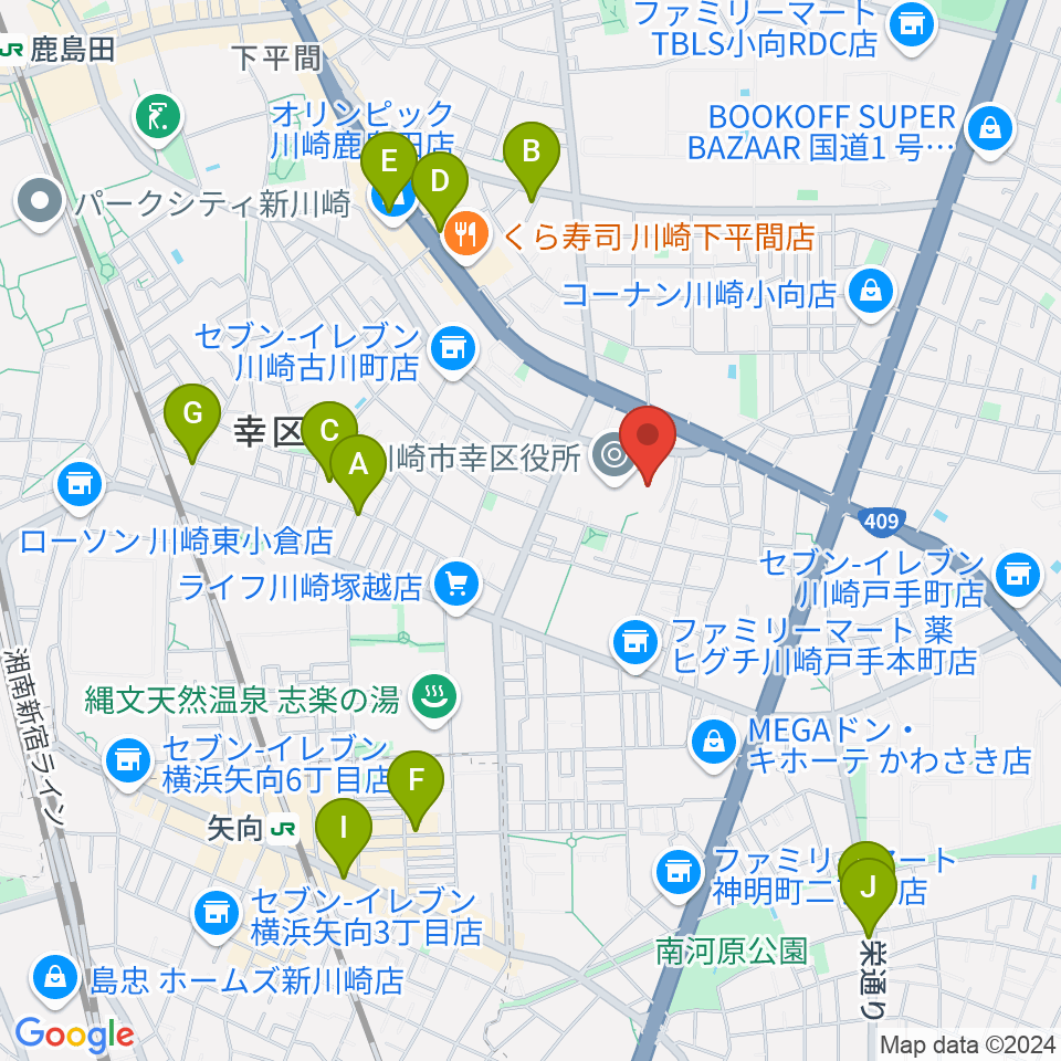 川崎市幸市民館周辺のカフェ一覧地図