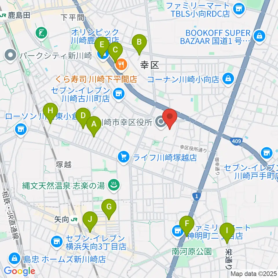 川崎市幸市民館周辺のカフェ一覧地図