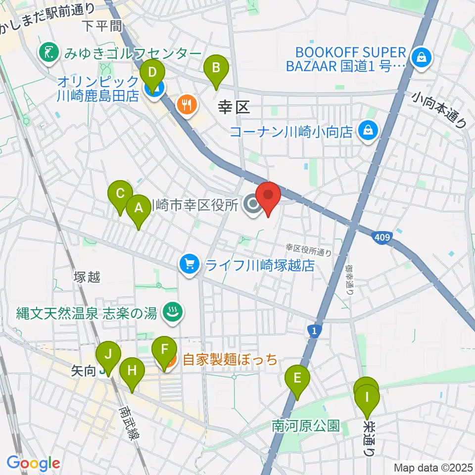 川崎市幸市民館周辺のカフェ一覧地図