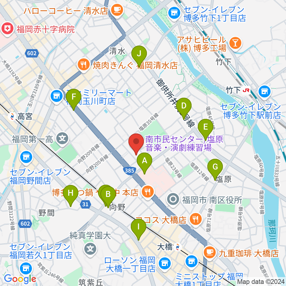 福岡市南市民センター周辺のカフェ一覧地図