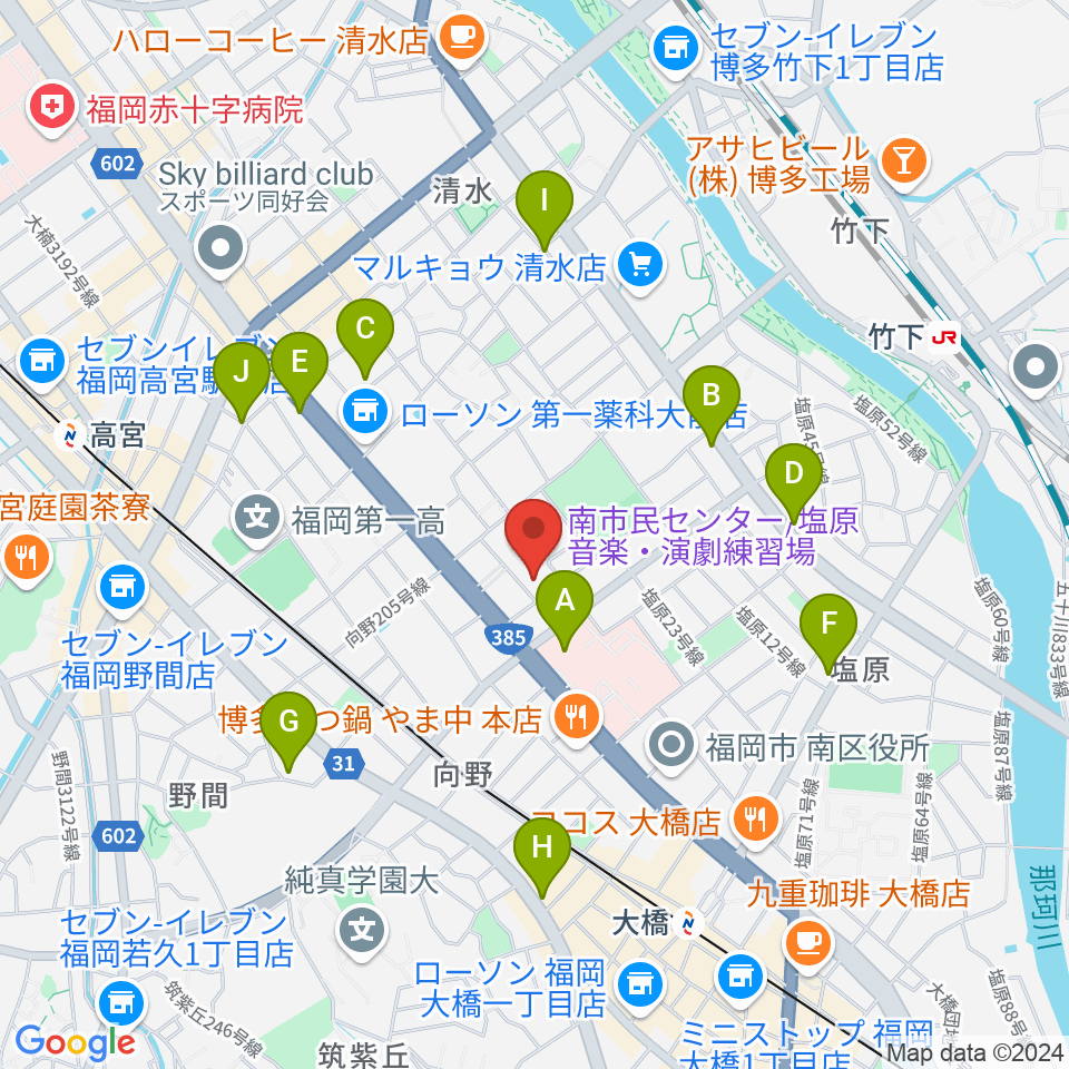 福岡市南市民センター周辺のカフェ一覧地図