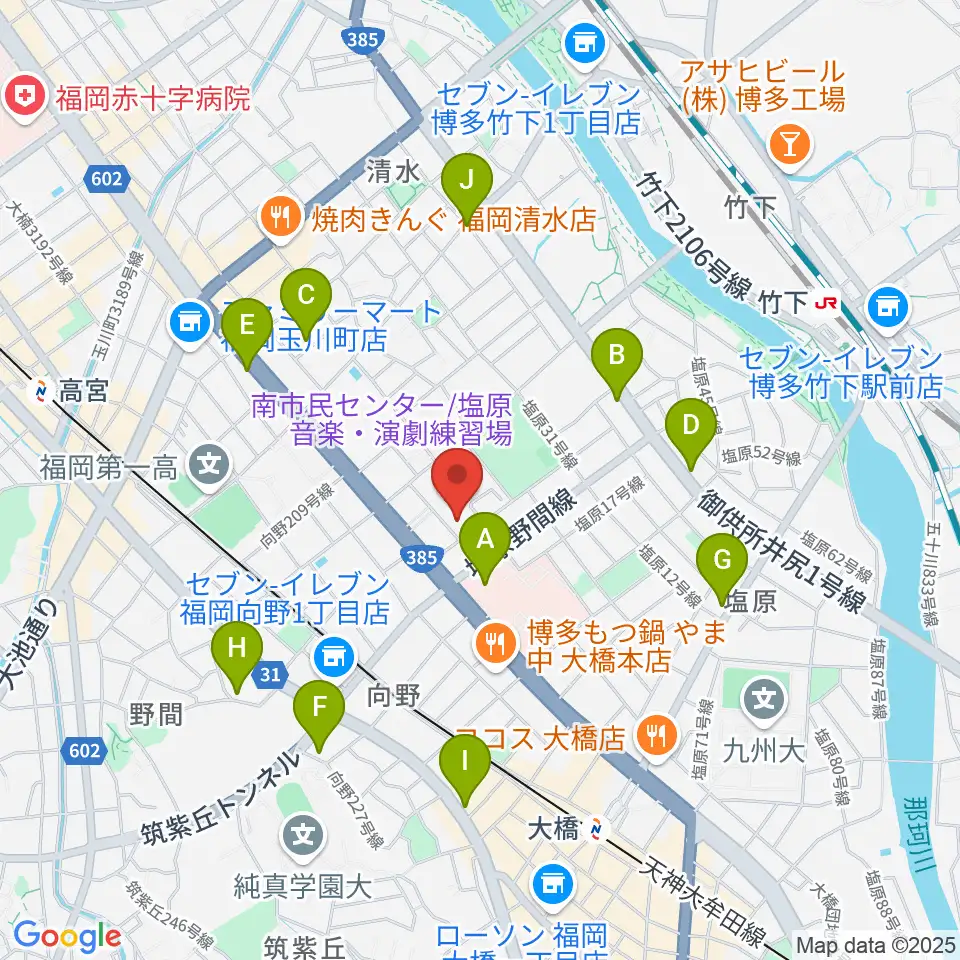 福岡市南市民センター周辺のカフェ一覧地図