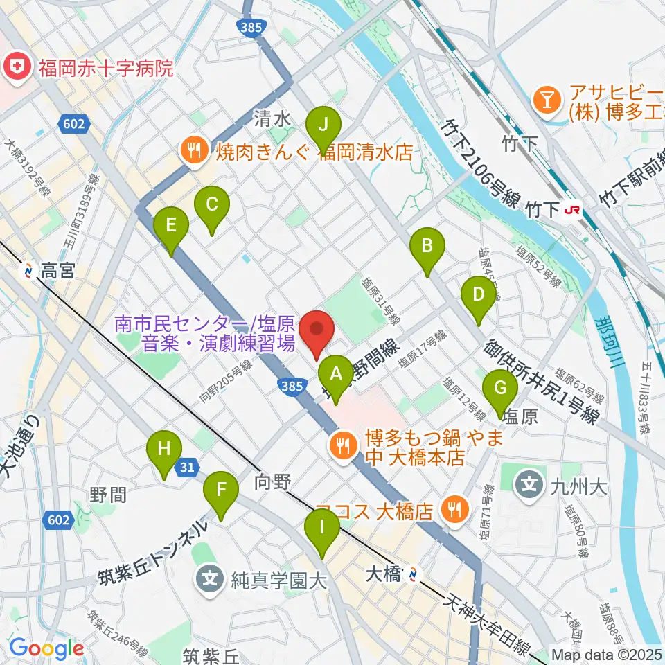 福岡市南市民センター周辺のカフェ一覧地図
