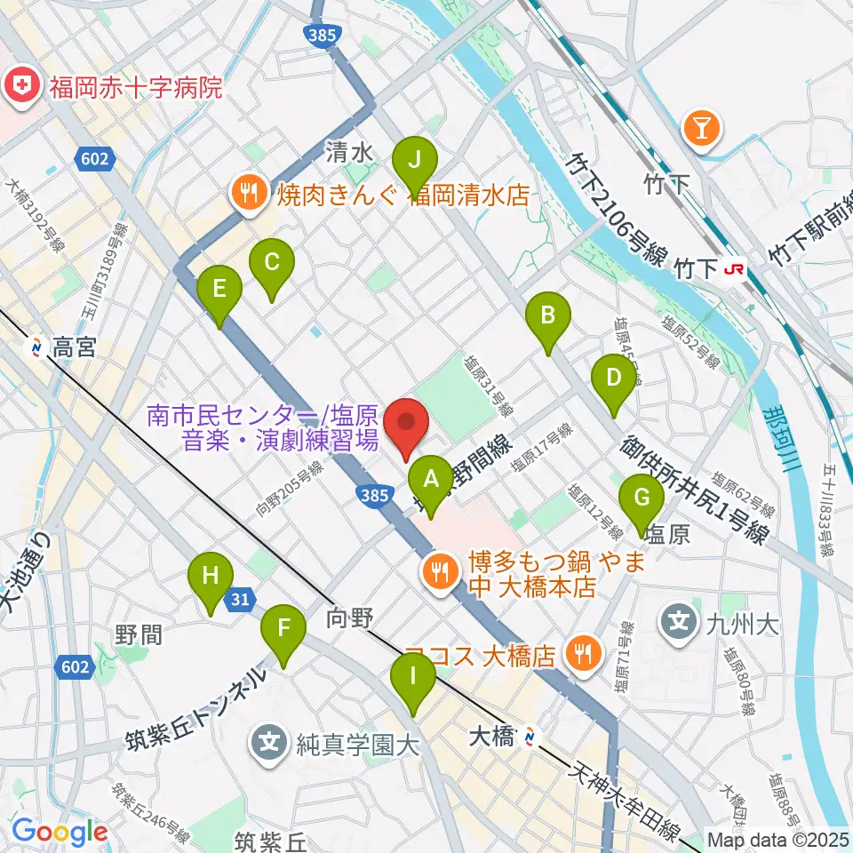 福岡市南市民センター周辺のカフェ一覧地図