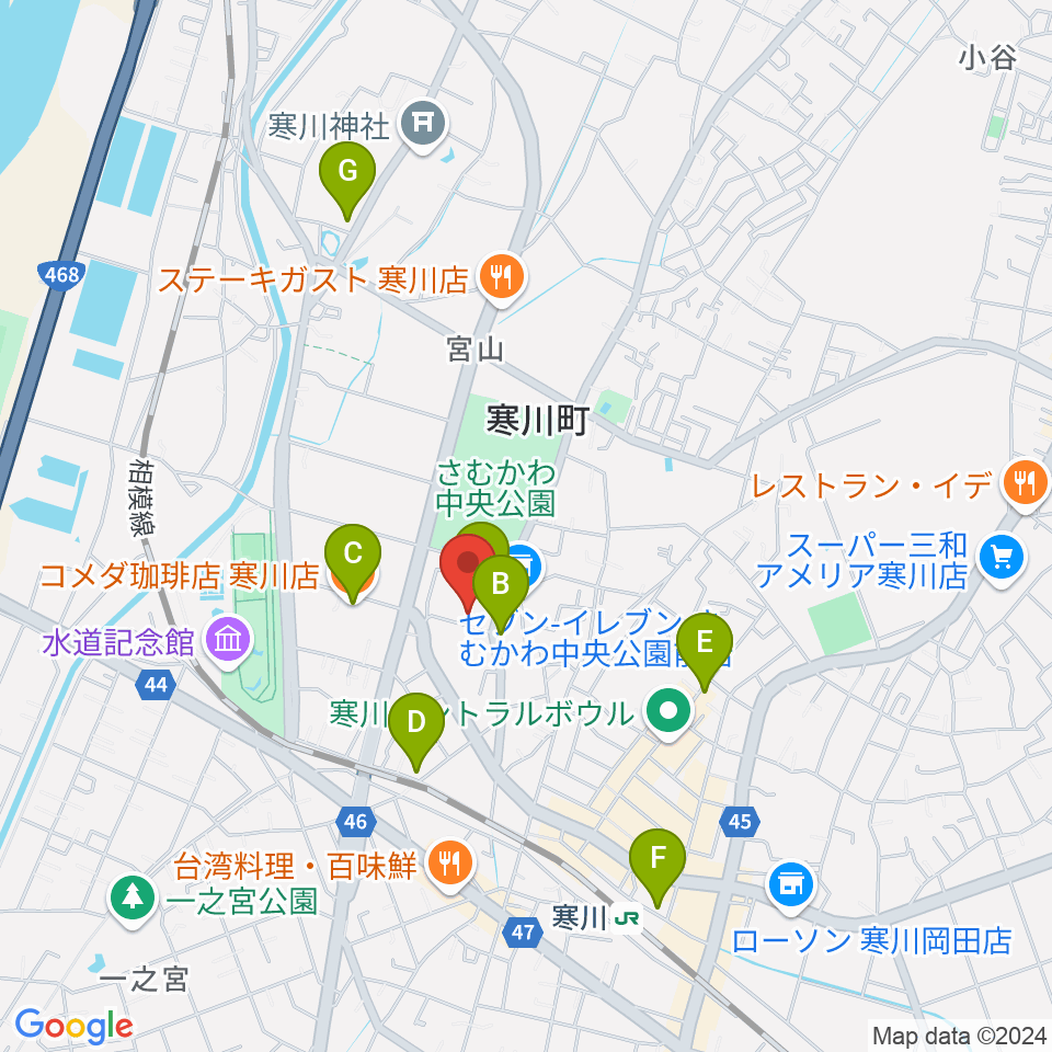 寒川町民センター周辺のカフェ一覧地図