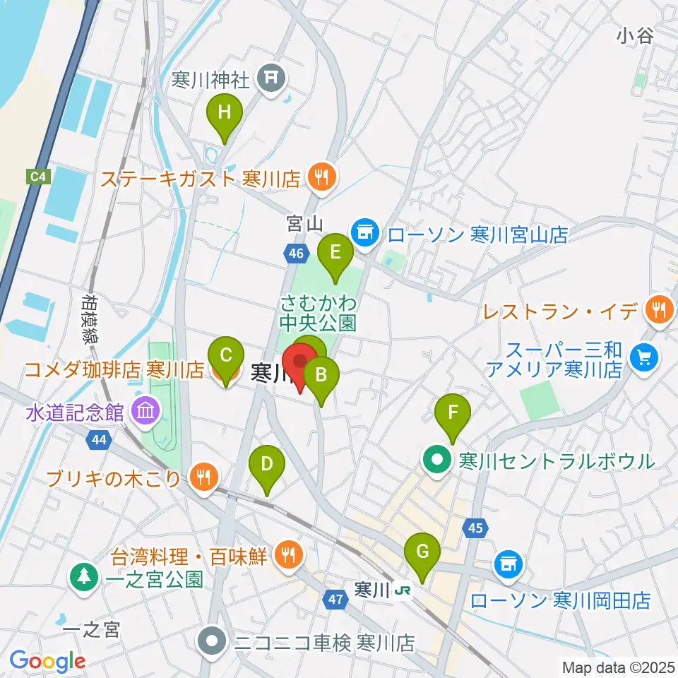 寒川町民センター周辺のカフェ一覧地図