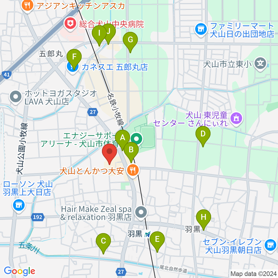 犬山市民文化会館周辺のカフェ一覧地図