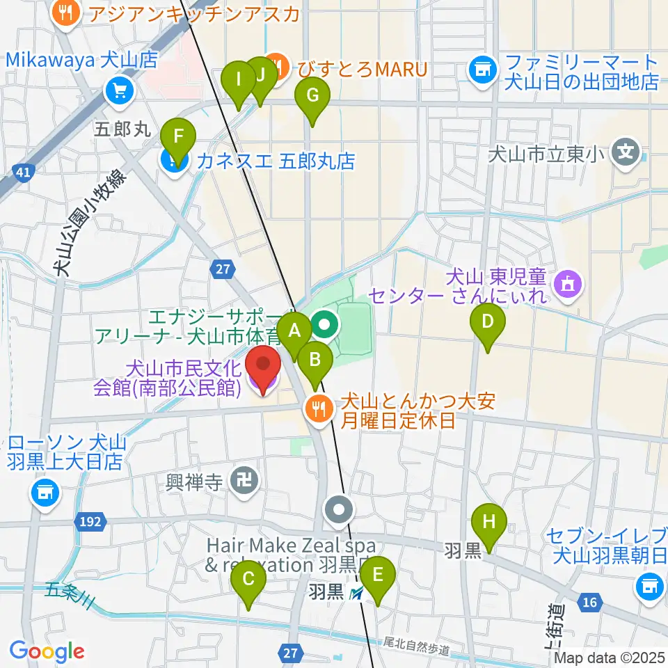 犬山市民文化会館周辺のカフェ一覧地図