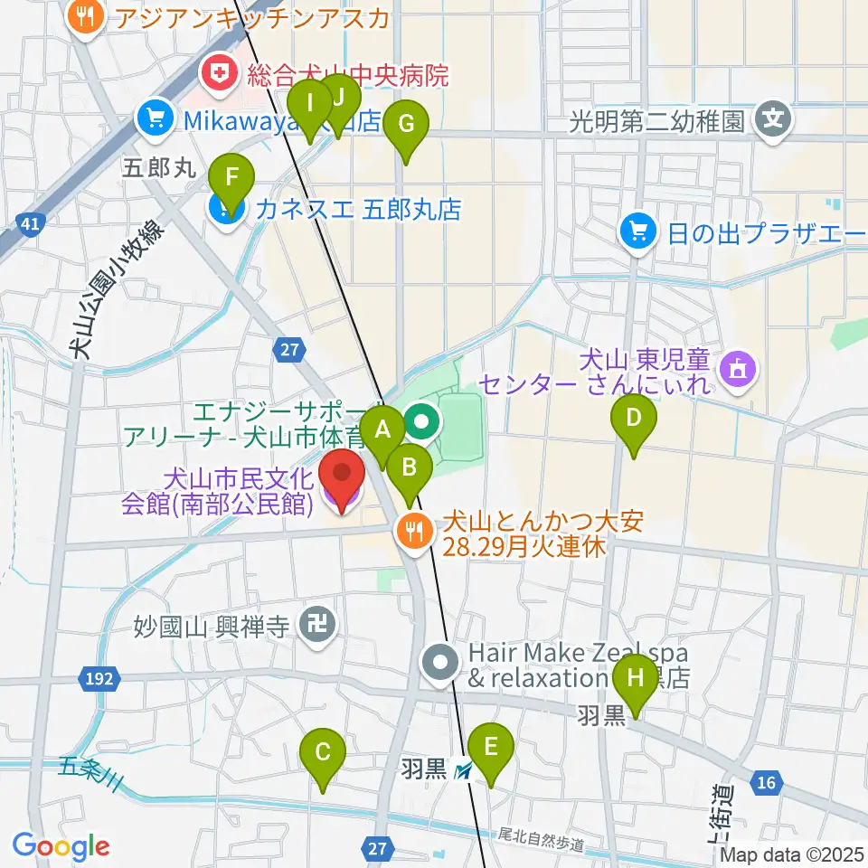 犬山市民文化会館周辺のカフェ一覧地図