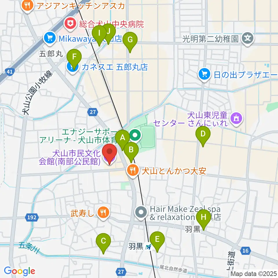 犬山市民文化会館周辺のカフェ一覧地図