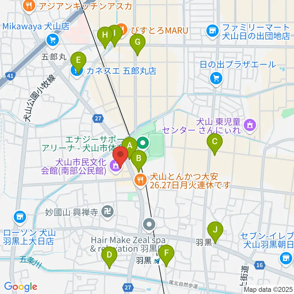 犬山市南部公民館周辺のカフェ一覧地図