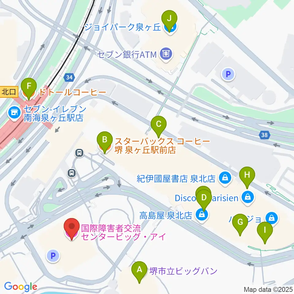 ビッグ・アイ 国際障害者交流センター周辺のカフェ一覧地図
