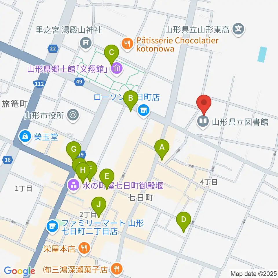山形県生涯学習センター遊学館周辺のカフェ一覧地図