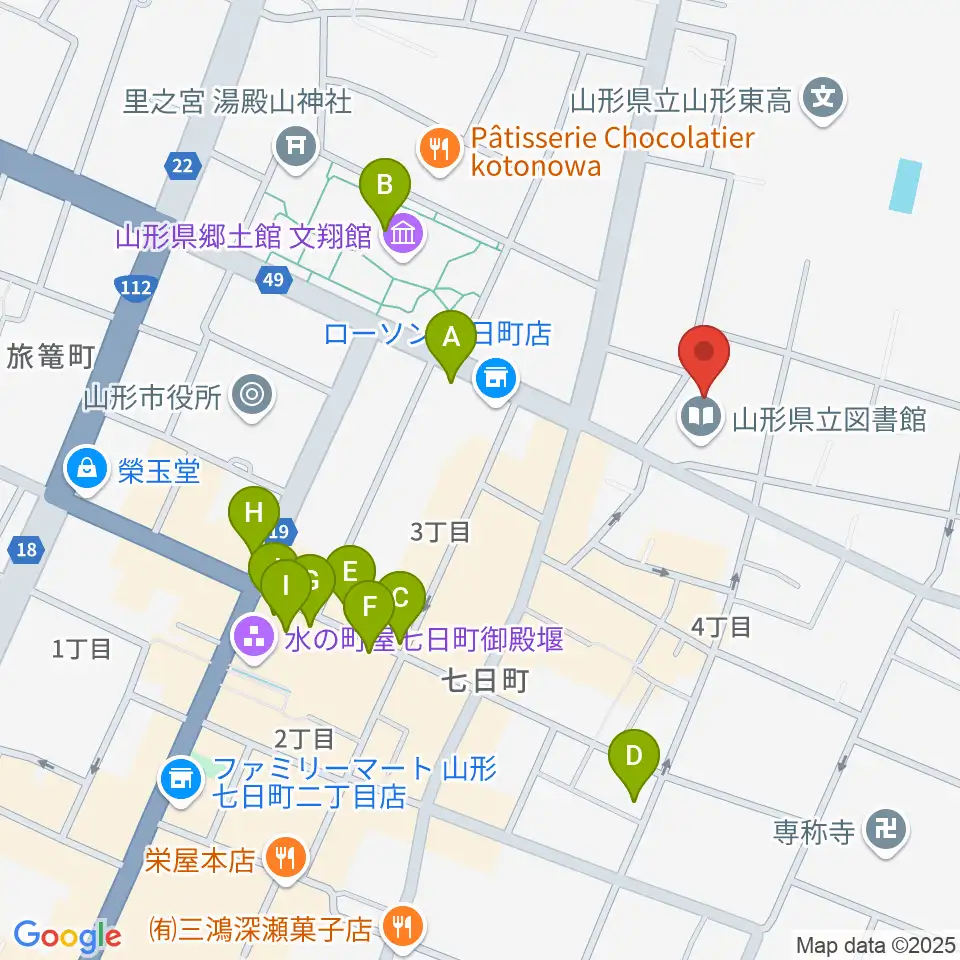 山形県生涯学習センター遊学館周辺のカフェ一覧地図